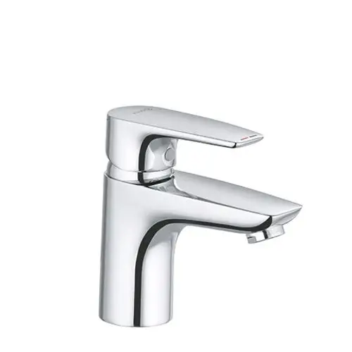 Waschtischarmatur in chrom von Kludi mit einem einhebeligen Bedienhebel. Der Wasserhahn hat eine klare, moderne Form und ist für den Gebrauch in Badezimmern konzipiert.